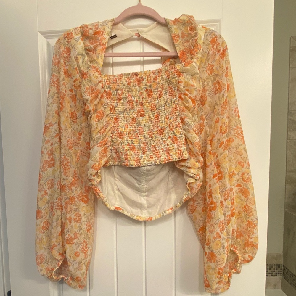 NWOT Free People Corseted Floral Peasant Top